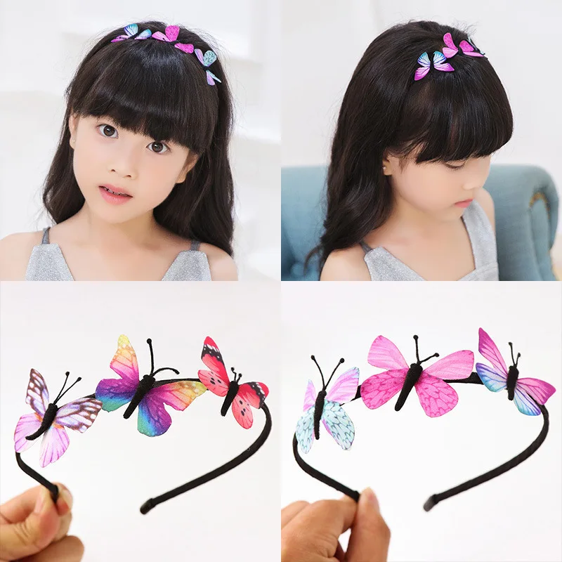 Children\'s Artificial Butterfly Headwear Headband Fabric Girls Cute Hairpin Primary School Students   Kids Hair Accessories