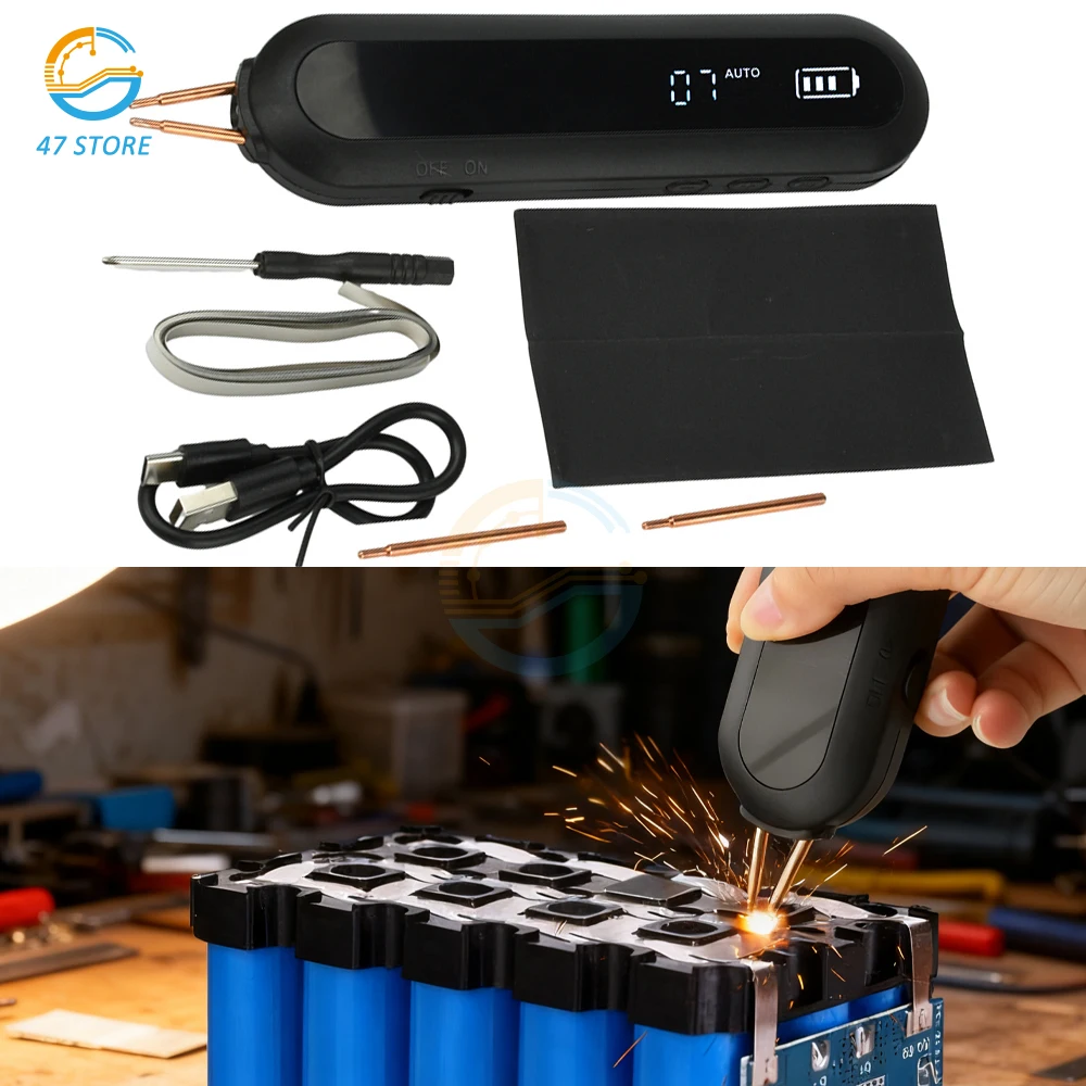 Handheld Spot Welder Kit with 18650 Battery, 12 Power Levels Adjustable, LED Lighting & Nickel Strips Included