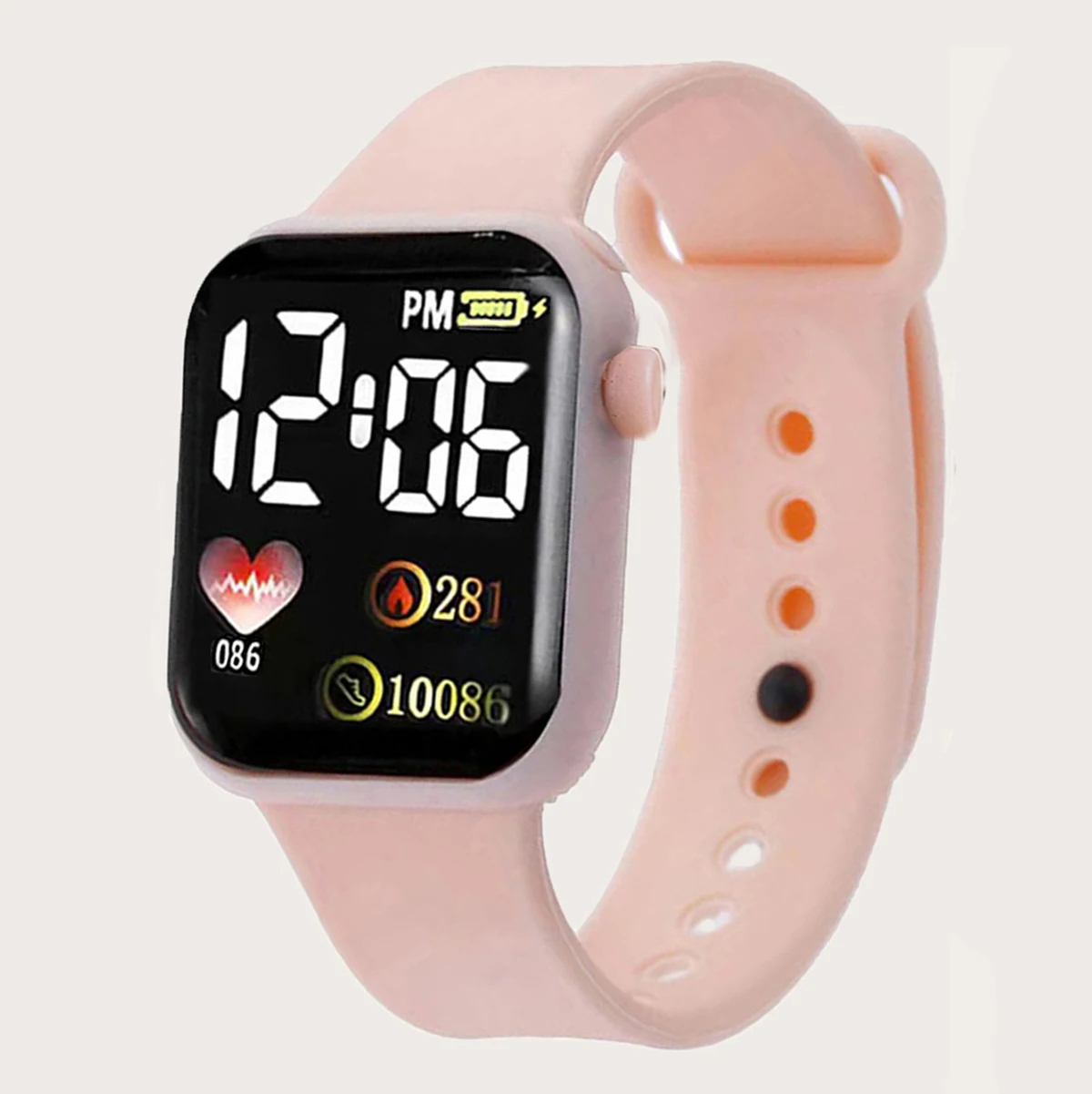 5Pcs/Set Women\'s Cartoon Heart-Shaped LED Square Digital Watch And Heart-Shaped Jewelry Set