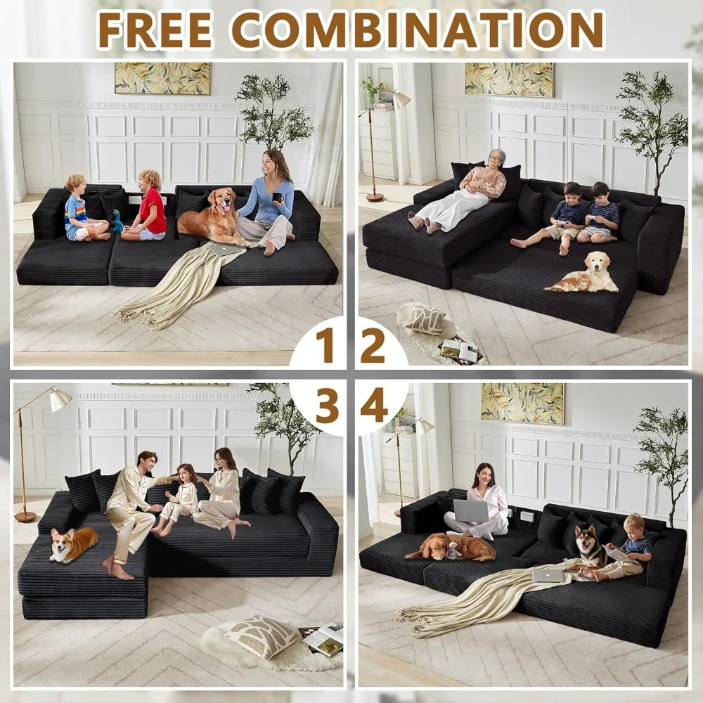 Convertible L-Shaped Sectional Sofa Bed with Reversible Chaise and 8 Pillows, Ideal for Floor Sleeping and Space-Saving Solution