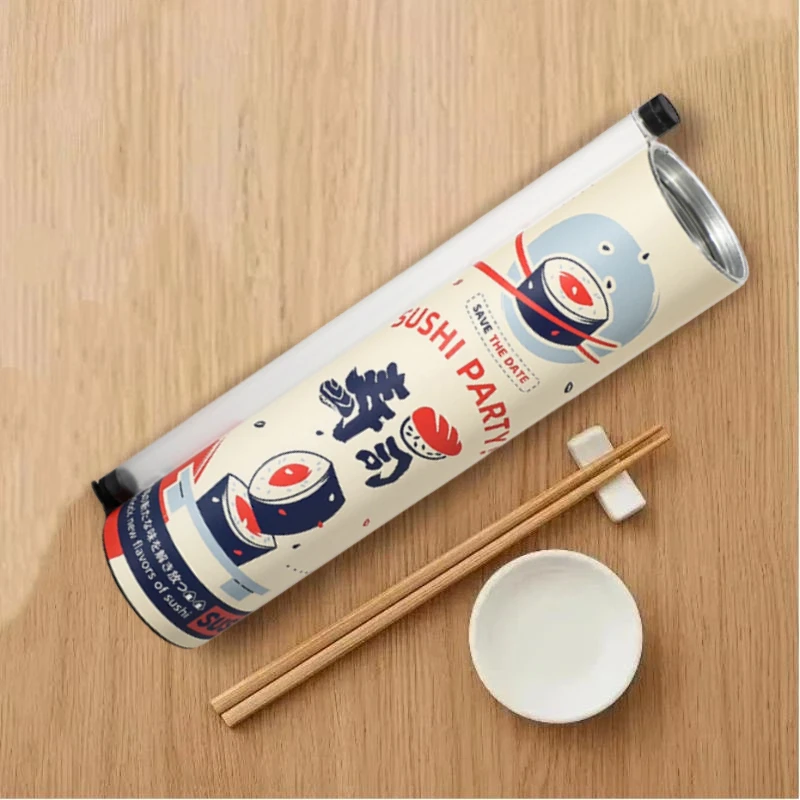 Japanese Round Sushi Packaging Mold Paper Push Bucket 1 4 10Pcs With Sauce Cone Straw Disposable Takeaway Food Container
