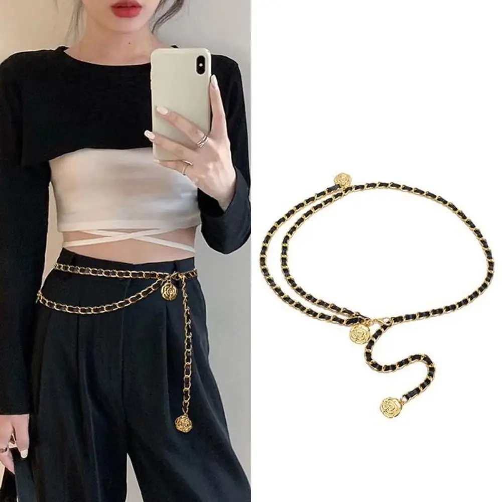 Adjustable Waist Chain Fashion Punk Flower Pendant Waist Belt Dress Suit Jeans Waistband Women