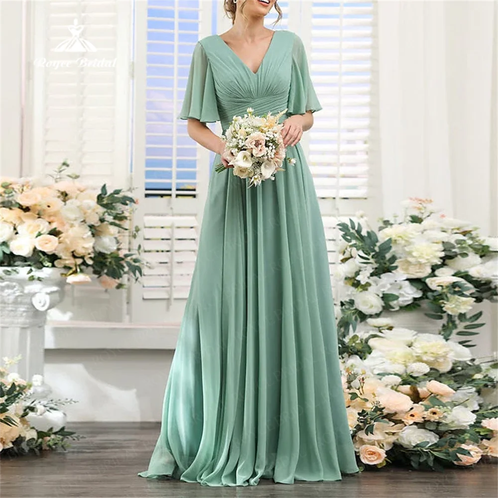 

Elegant Newest Bridesmaid Dresses Chiffon V Neck Simple A Line Tiered Ruffle Customize For Wedding Party Gowns vestidos de festa