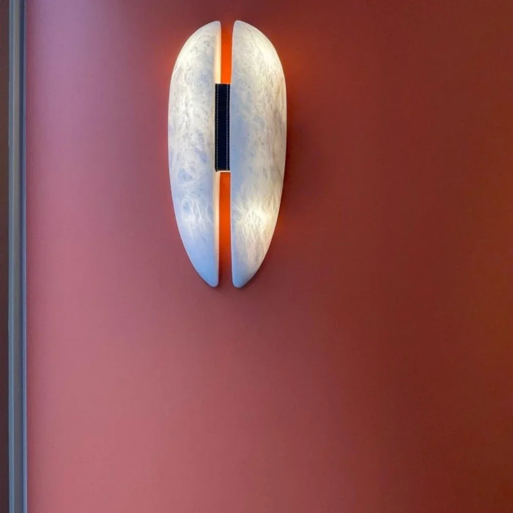 

Spanish Natural Marble Wall Lamp Living Room Background Wall Bedroom Aisle French DIY Italian Brass Leather LED Art Wall Lamp