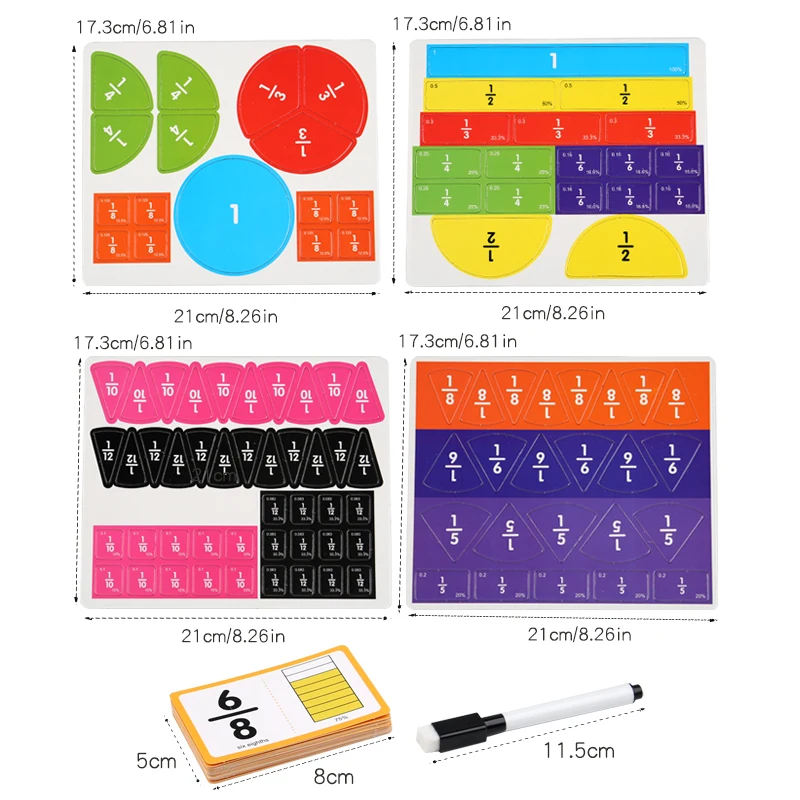 Montessori Fractie Leren Wiskunde Speelgoed Rekenkundige Leermiddelen Papieren Kaart Vroeg Educatief Speelgoed voor Kinderen Kerstcadeaus
