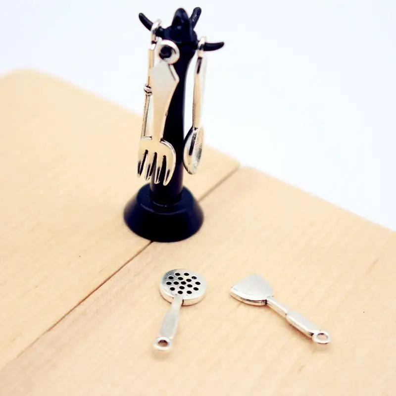 6Pcs Kids Pretend Play Toy Dollhouse Kitchen Utensil Vertical Hanging Spoon Spatula Spoon Set Miniatures Model Kitchen Accessory
