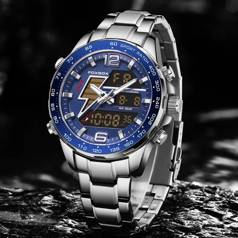 2024 LIGE Brand Foxbox Digital Mens Watches Top Luxury Sport Quartz Wristwatch For Men All Steel Military Waterproof Clock+Box