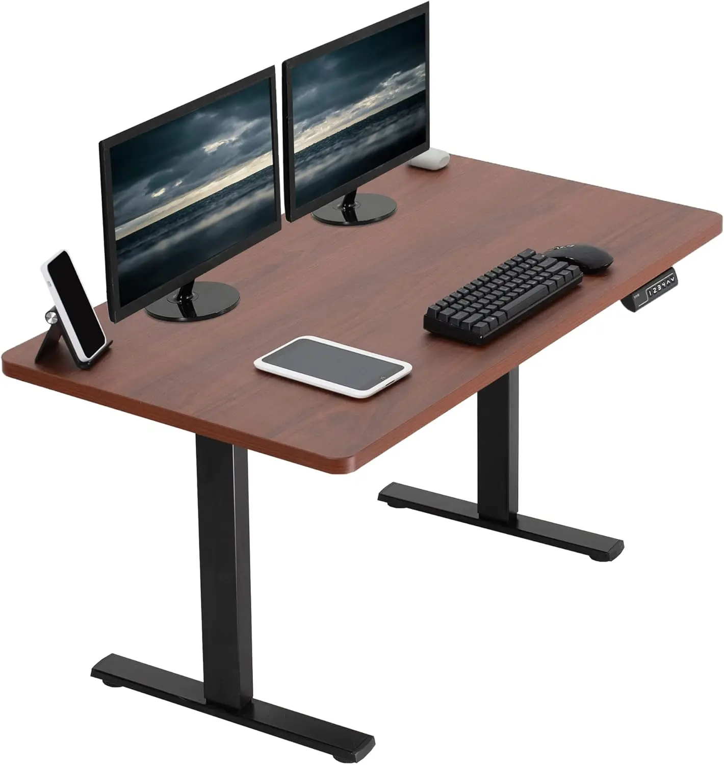 Electric 43 x 24 inch Standing Desk Workstation, Memory Controller Height Adjustment, One-Piece Dark Walnut Top, DESK-KIT-1B4D