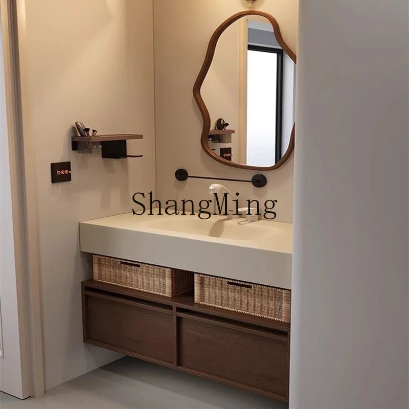 

FG medieval style rock slab hot bending integrated basin bathroom cabinet combination toilet hand washing table cabinet
