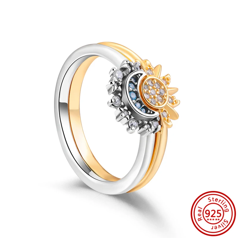 New 925 Sterling Silver Gilding Rings Gold Color Sparking Popular LOVE Wedding Certified Women Engagement Jewelry Anniversary