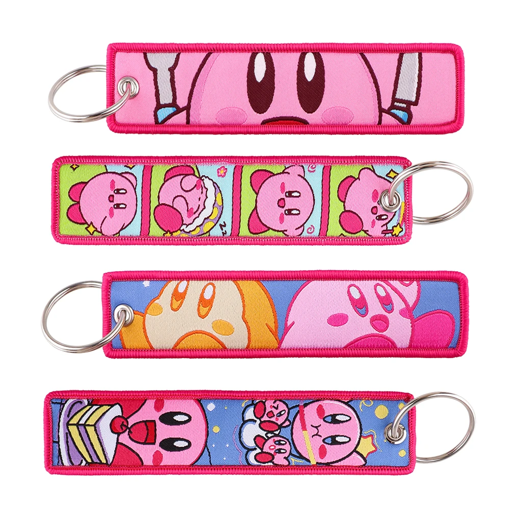 Cute Game Pink Key Chain for Men Women Embroidery Key Fobs Holder Key Tag Key Ring Fashion Accessories Gifts