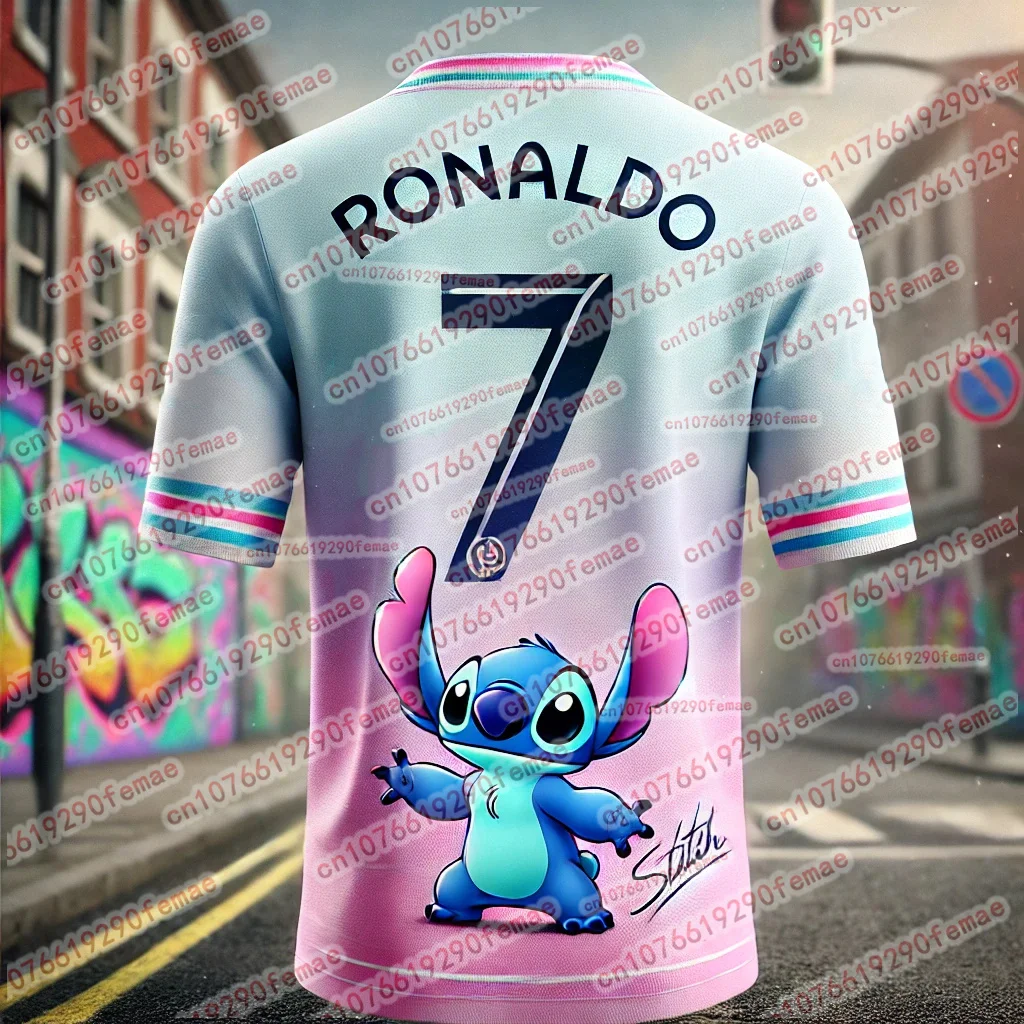 Stitch And Ronaldo Cartoon 3D Printed T-shirts For Daily Boys And Girls, Street Fashion, Cute, Comfortable Kids Tops