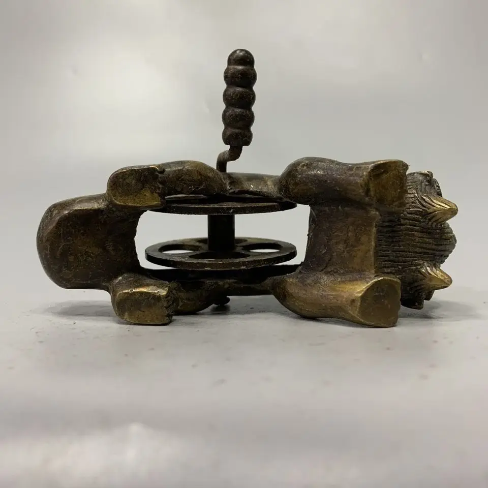 Vintage Ancient Chinese Carpenter Ink Line Tool Old Collection Beast Head Pixiu Brass Ink Holder Antique Collection Decor