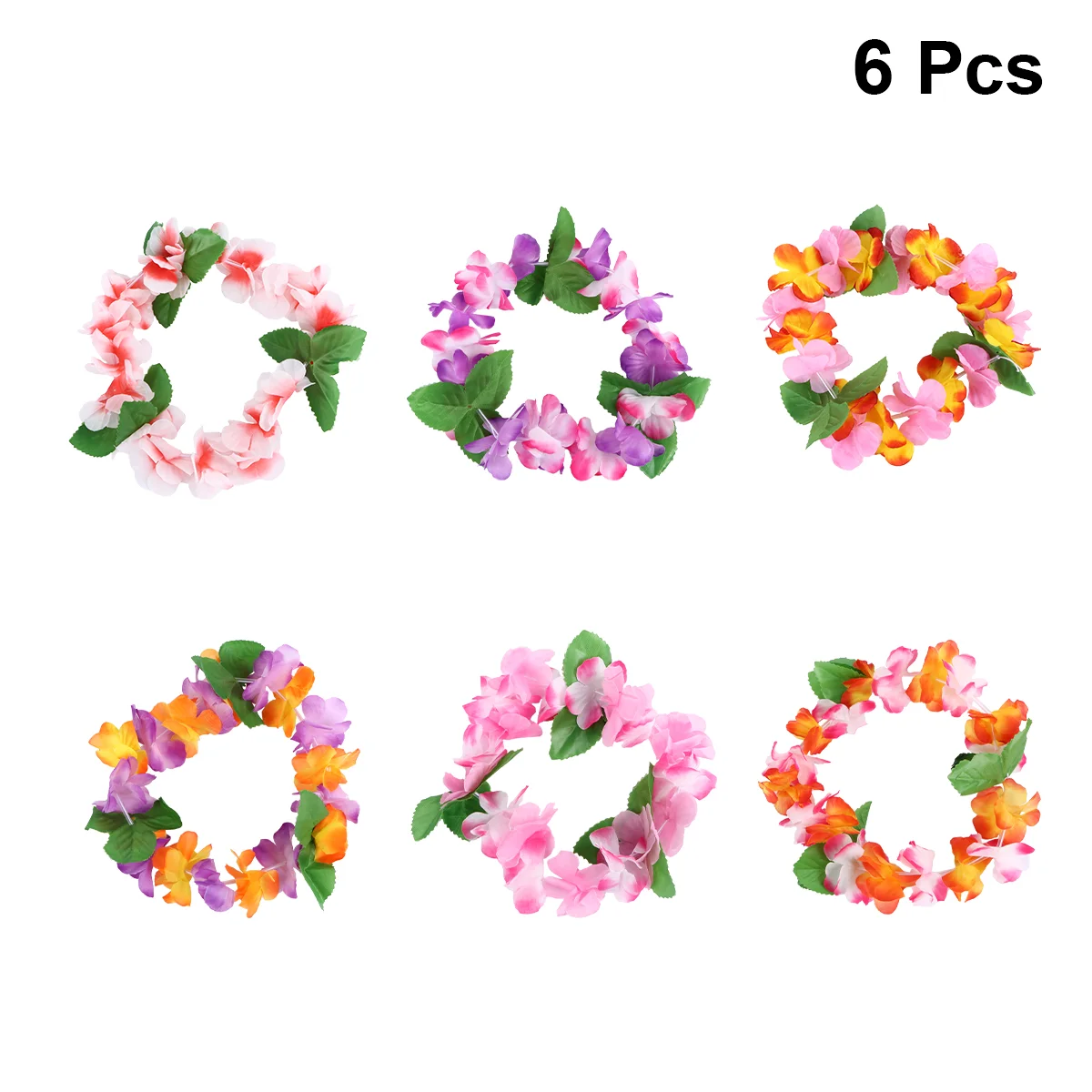 6pcs Colorful Hawaiian Flower Wreath Headband Headdress Hawaii Luau Tropical Wreath Headpiece Party Supplies (Random)