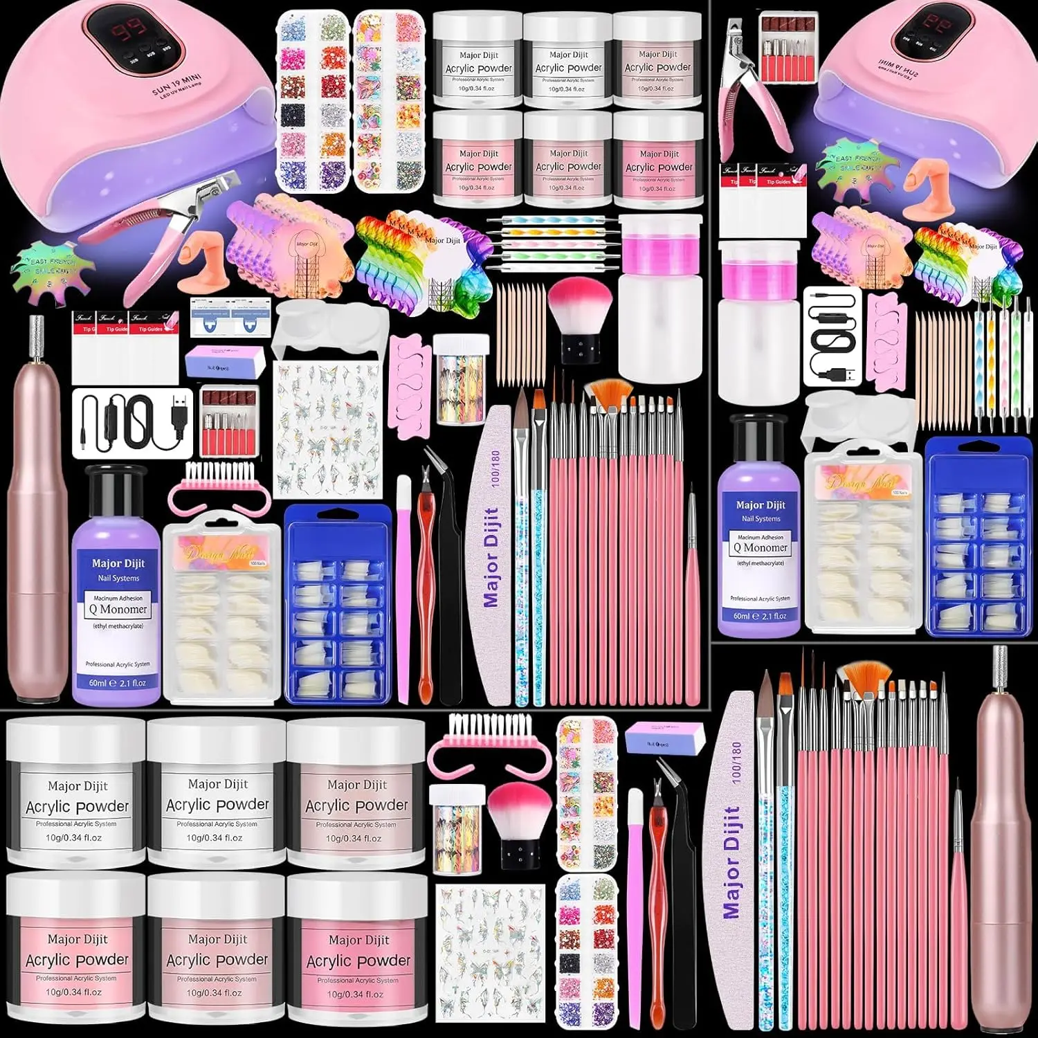 

Полный набор для акриловых ногтей с жидким мономером, 6 цветами глиттера, УФ-лампой и принадлежностями для начинающих