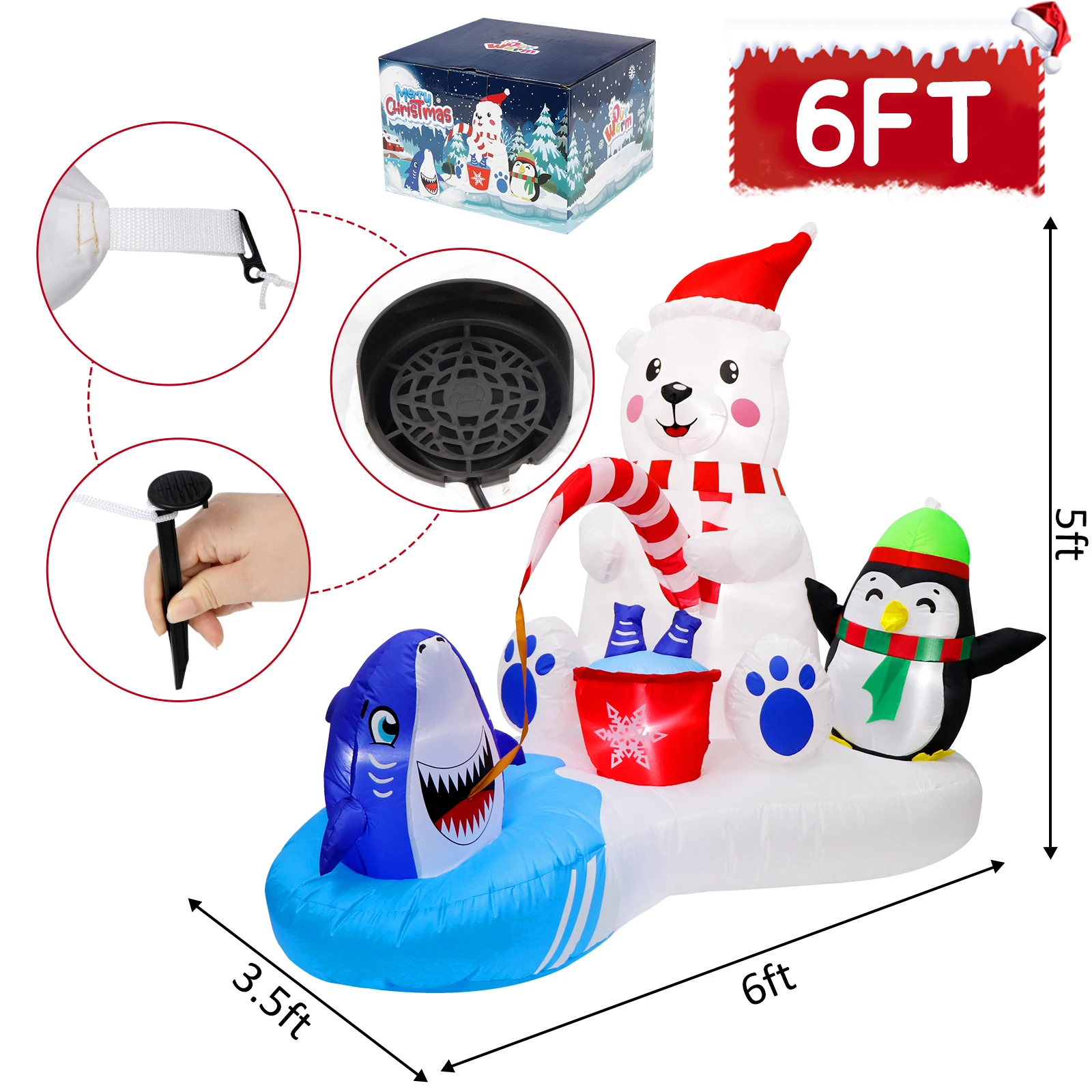 OurWarm Santa Claus Inflatable Christmas Decoration Climbing Surfiing Inflatable Built-in LED Light Garden Lawn Outdoor Decor