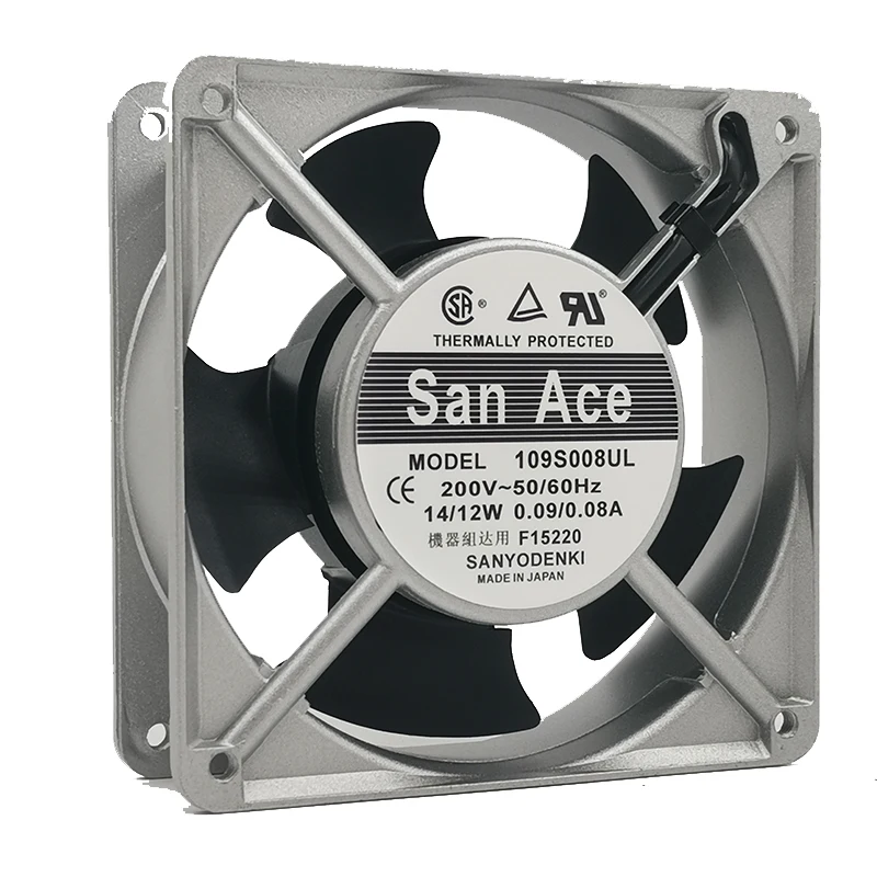 Alumínio Frame AC Equipamento Fan, 109S008UL AC, 200V, 0.09, 0.08, 12038, 120x120x38mm, Novo