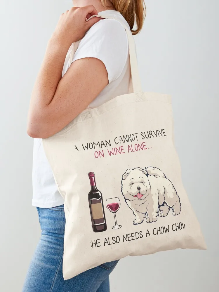 Chow Chow and wine Funny dog Tote Bag shopper bags for women university shopper bag Canvas Tote Bag