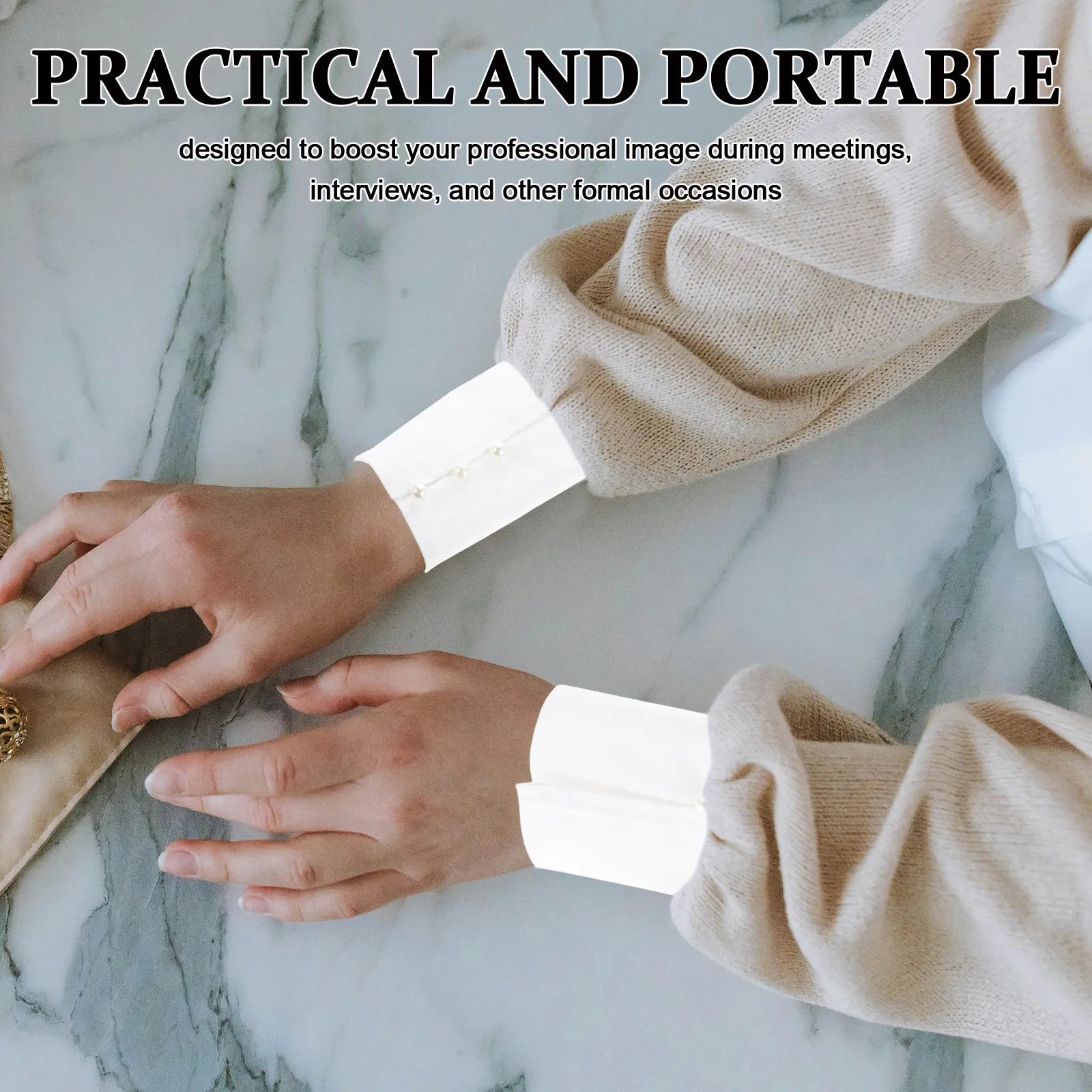 2Pairs Fake Sleeve Cuffs Decorative Shirt Cuff Accessories Classic White Detachable Puff Sleeves for Business Interview Meeting