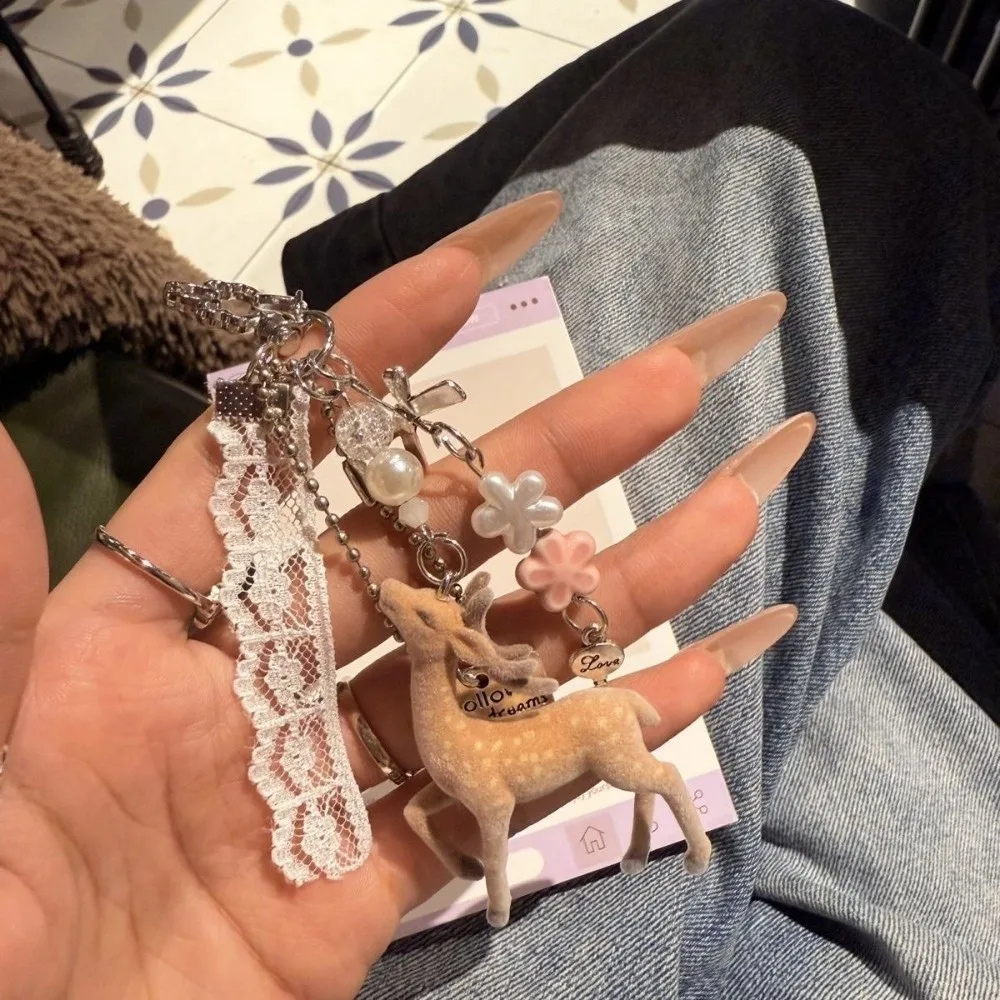 Versatile Portable Christmas Elk  3D Korean Style Phone Charms Deer Keychain Christmas Gift Bag Pendant DIY Bead Case