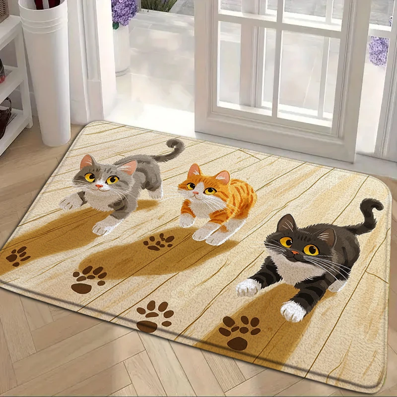 Cute Cartoon Cat Faces Black White Red Heart Kawaii Minimalist Playful Romantic Home Decoration Carpet Mat Rug Home Welcome Mat