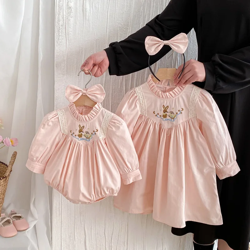 

Little Sister Big Sister Pink Outfit Baby Girl and Sister Matching Clothes Newborn Toddler Bodysuit Children Long Sleeve Dresses