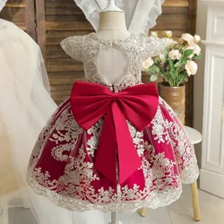 Baby Girls Dresses For 1st Birthday Party Backless Embroidery Elegant Big Bow Wedding Tutu Gown Girls Formal Gala Costumes 1-5Y