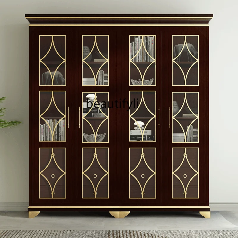 

Light Luxury American Bookcase Study Storage Cabinet Single Door Bookcase Glass Display Cabinet