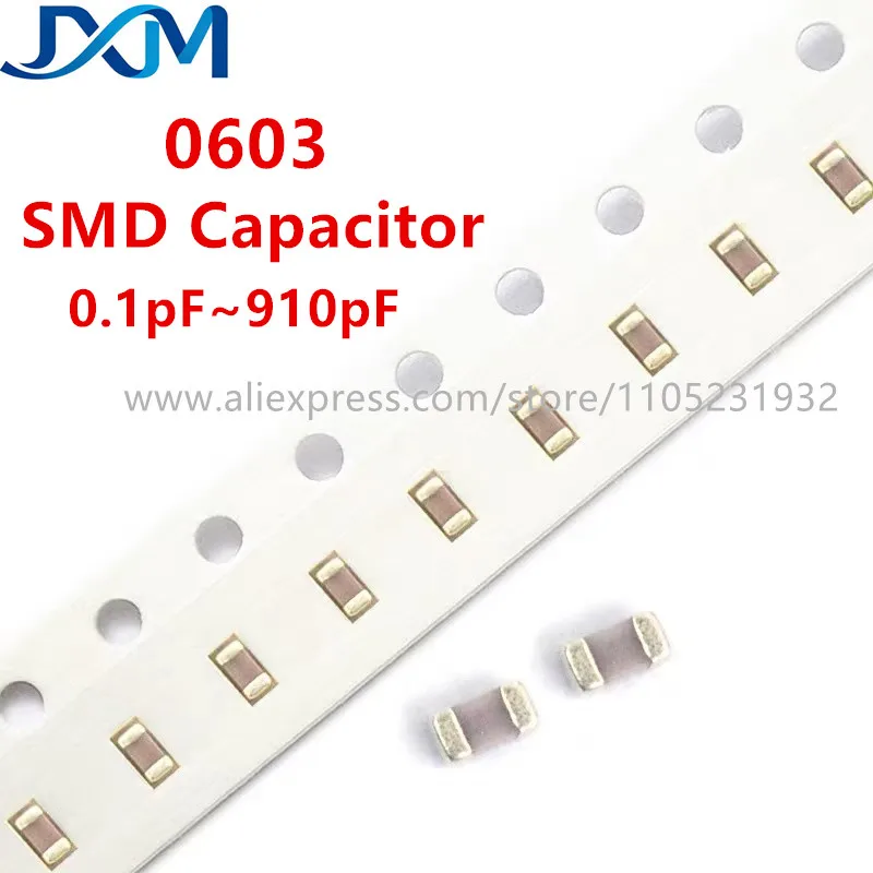 100-200pcs 0603 50V SMD capacitors 0.1pF-910pF 0.5pF 0.8pF 3.3pF 4pF 4.3 4.7pF 5.6pF 10pF 22pF 33pF 47pF 100pF 220pF 330pF 470pF