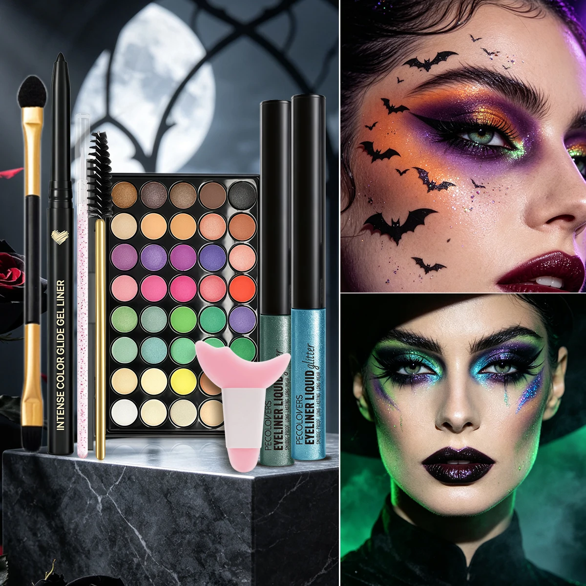 8PCS Face Set, Multi-color Eye Shadow Plate+eye Black+eyeliner Pen+makeup Tools, Waterproof and Durable, Halloween Makeup