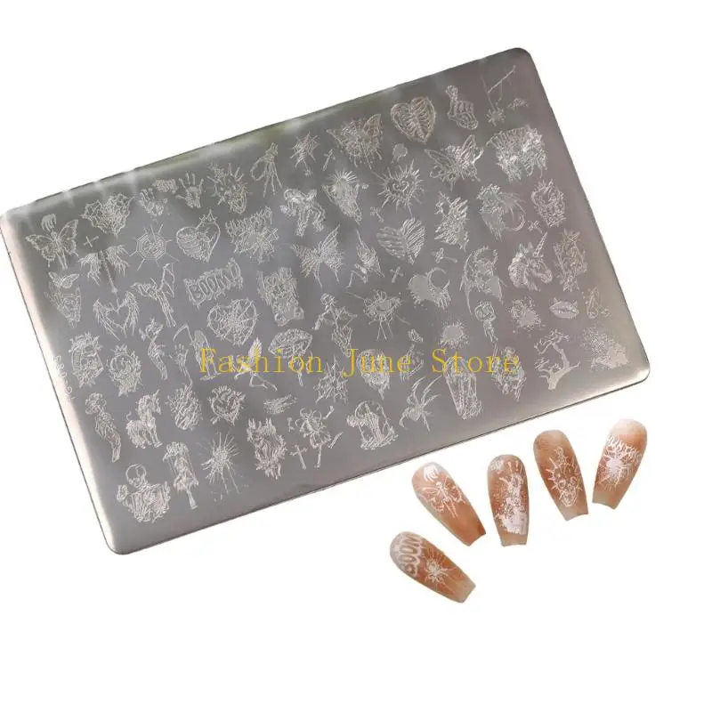 N5KA Stainless Steel Halloween Manicure Plate for Spooky Art