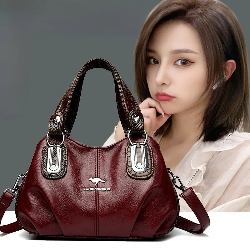 

Trendy Large Capaci Leather Handbag Women's Commuter Single oulder Bag Middle-Aged Mom Bag Crossbody Bag Tee Layers
