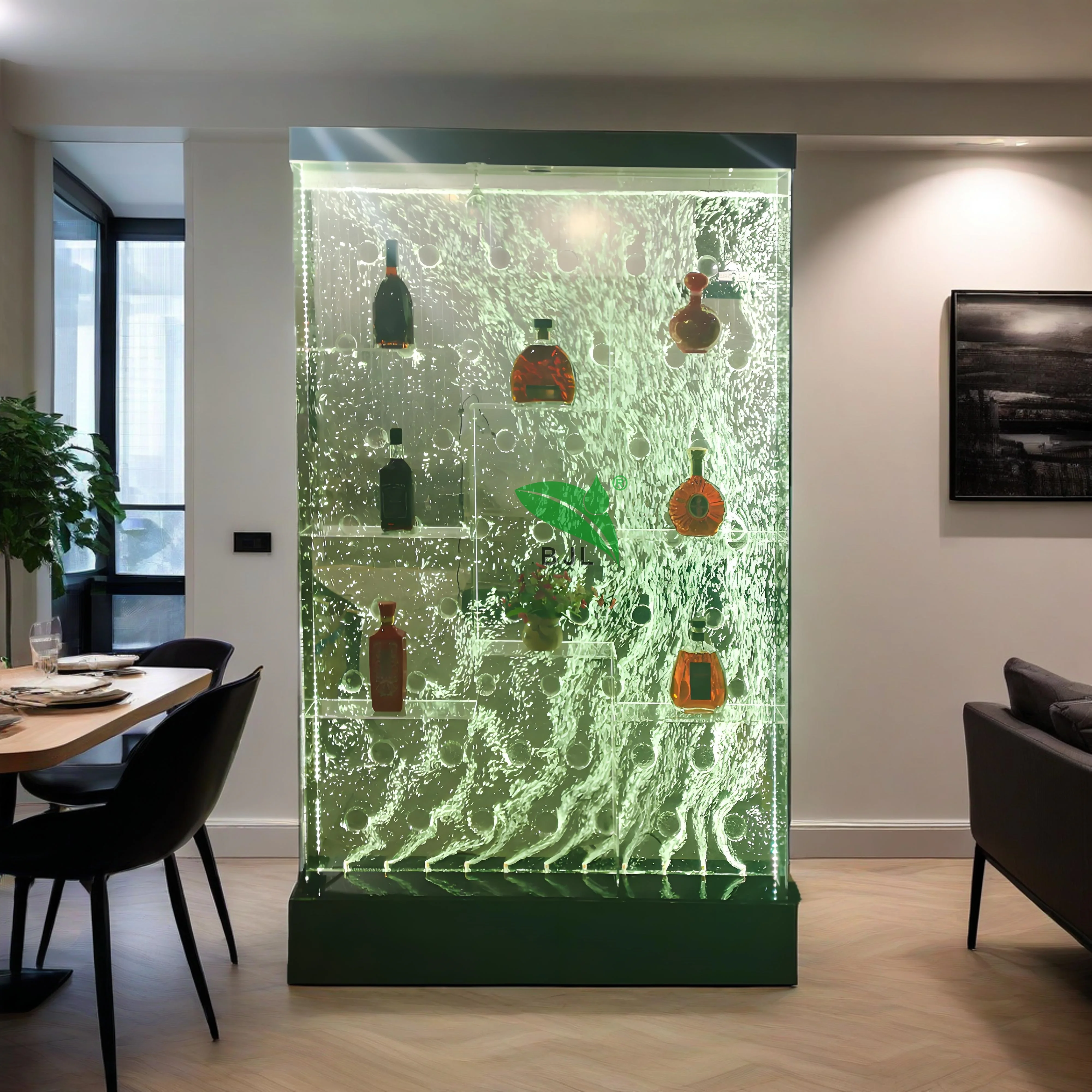 

Customization.Glowing Led Color Changing Acrylic Water Bubble Wall Display Shelf Cabinet Home Living Room Bar Furniture
