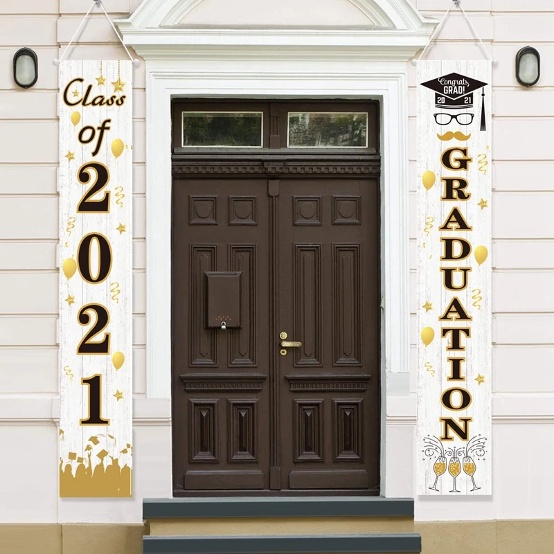 Graduation Decorations - Class Of 2021 & Congrats Graduation Porch Sign Banners Graduation Party Supplies