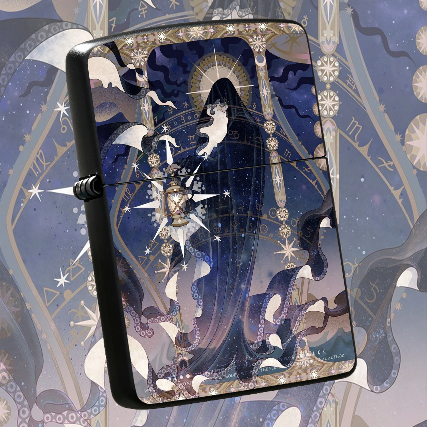 Vintage Starry Night Hermit Art Lighter, Art Nouveau Gilded Starry Sky Decor Shell, Durable Windproof PORTABLE Lighter, Minor Tarot Imagery Collectible, Ideal Gift for Daily Commute Outdoor Use, High Quality Artistic Practical Igniter for