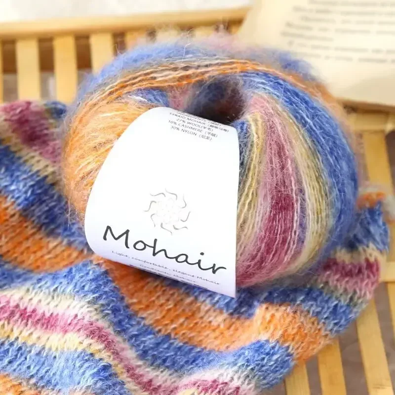 25g Soft Gradient Mohair Cotton Yarn DIY Crochet Hand Knitting Yarn Segment Dyed Wool Yarn for Baby Sweater Hat Scarf