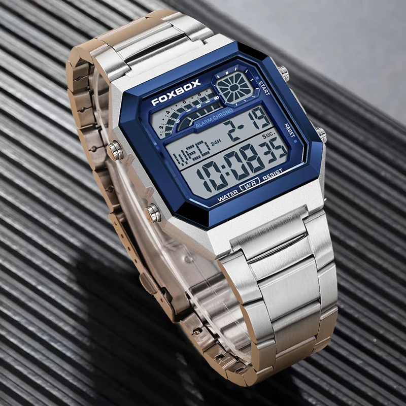 

FOXBOX оригинальные брендовые роскошные мужские часы, модные деловые квадратные цифровые часы для мужчин, спортивные водонепроницаемые мужские кварцевые наручные часы