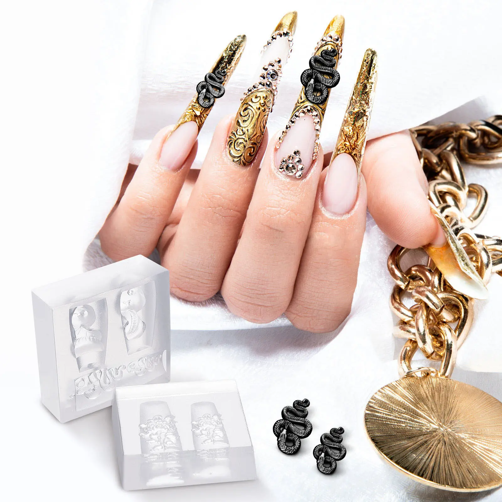 2Pcs Nail Decoration Silicone Mold Chinese Pattern Delicate Design Safe Non Deformable Nail Decor 3D Mold for DIY Manicure