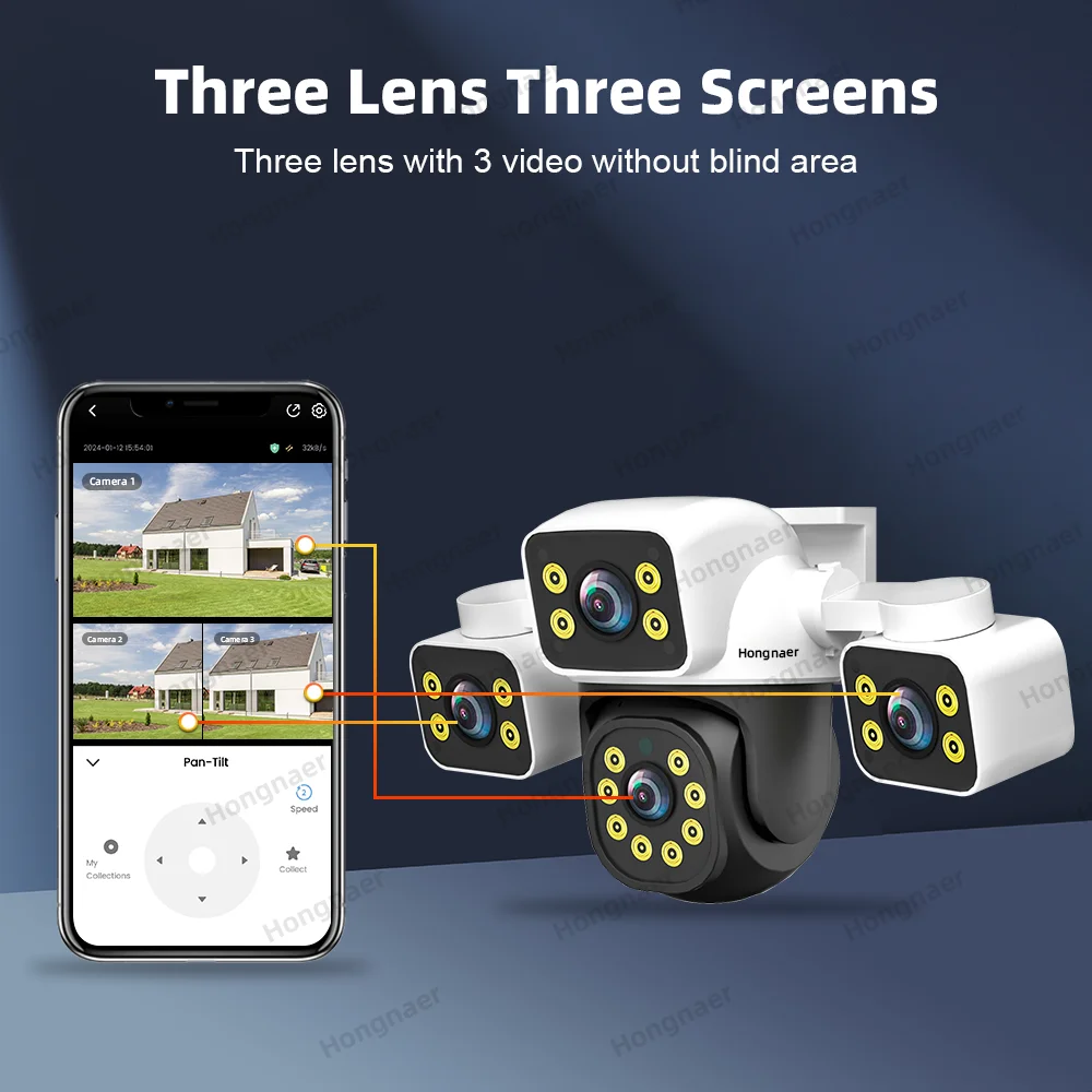 Hongnaer 6MP 3K Night Vision สามวิดีโอกลางแจ้งไร้สาย WiFi PTZ IPC360 Home Security กล้องวงจรปิดกล้อง