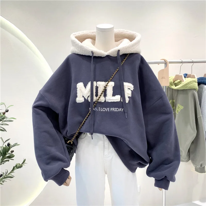 2024 Autumn New Hoodie for Women Y2k Zip Up Hoodie Women Retro Embroidered Letter Loose Long Sleeve Tops