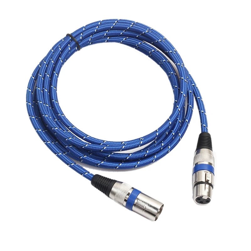 AU61-Nylon Braided Double Shielded XLR Male To Female Large 3-Core For Microphone Canon Audio Cable,1 Meter