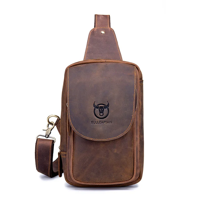 Chest bag men real leather retro crazy horse leather casual shoulder diagonal across chest bag mobile phone ipad storage