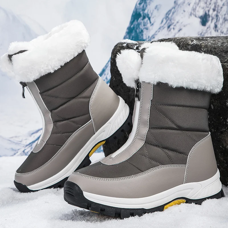 

Winter New Women's Boots Thick Soled Shoes Warm High Cut Snow Boots Outdoor White Plush Comfortable Waterproof Fur Walking Shoes