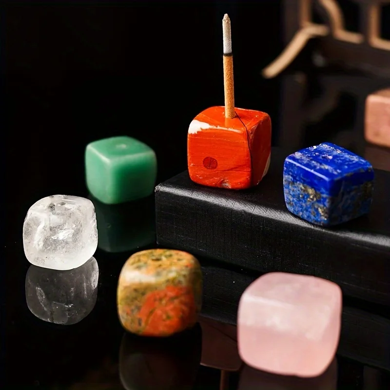 Natural Crystal Incense Holder - Square Gemstone Incense Burner for Meditation and Yoga