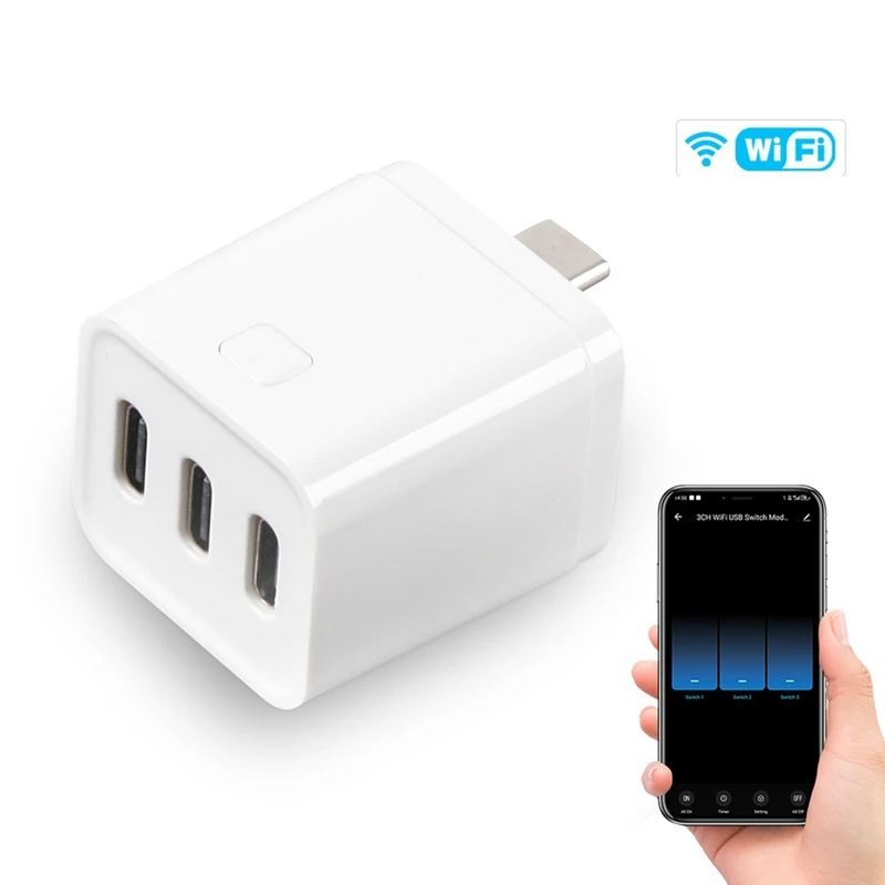 ABZZ-Tuya Wifi Smart Socket 3 Gang Type-C Smart Plug USB Adaptor Smart Life APP Independent Control Voice For Alexa Google