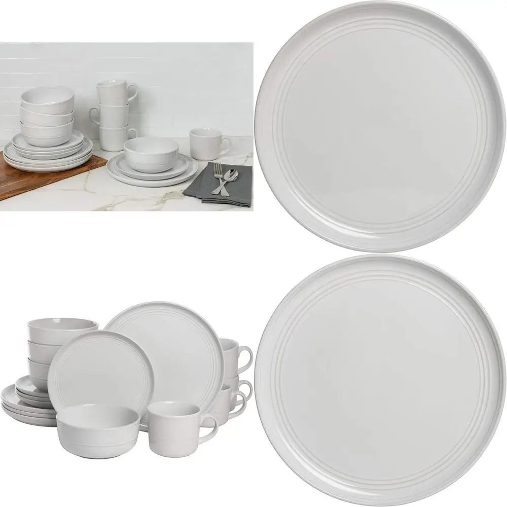 

16-Piece White Dinnerware Set, Double-Lined Style