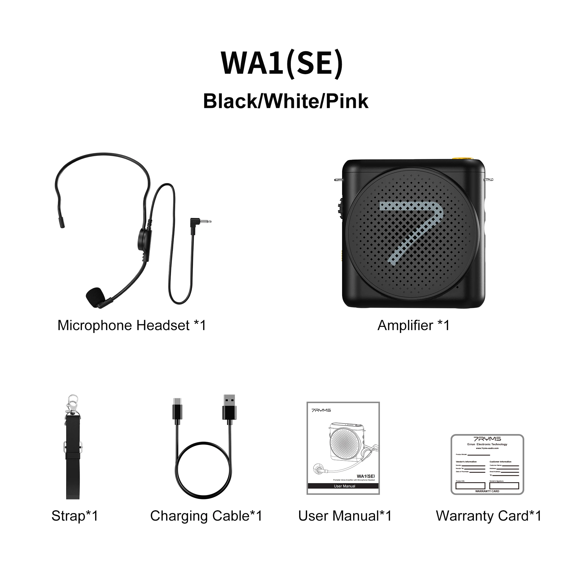 7RYMS Bedrade Megafoon Headset Microfoon Luidspreker Ruisonderdrukkende Stemversterker voor Leraren, Luidsprekers, Tourgeleiders WA1 SE