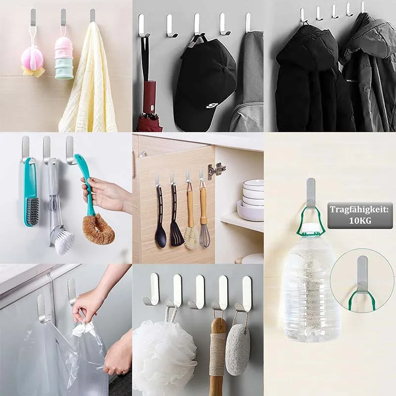 J-type Hook Stainless Steel Strong Adhesive Punch Free Hook Wall Finishing Household Clothing Hook Bedroom Hang Towels Keys Tool