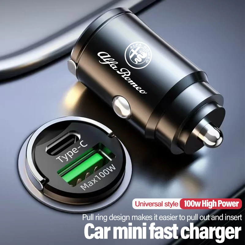 Auto-Ladegerät für Alfa Romeo 4C 159 166 Spider Giulia Giulietta 156 Tonale Mito USB Typ-C Telefon Versteckter Schnellladestecker