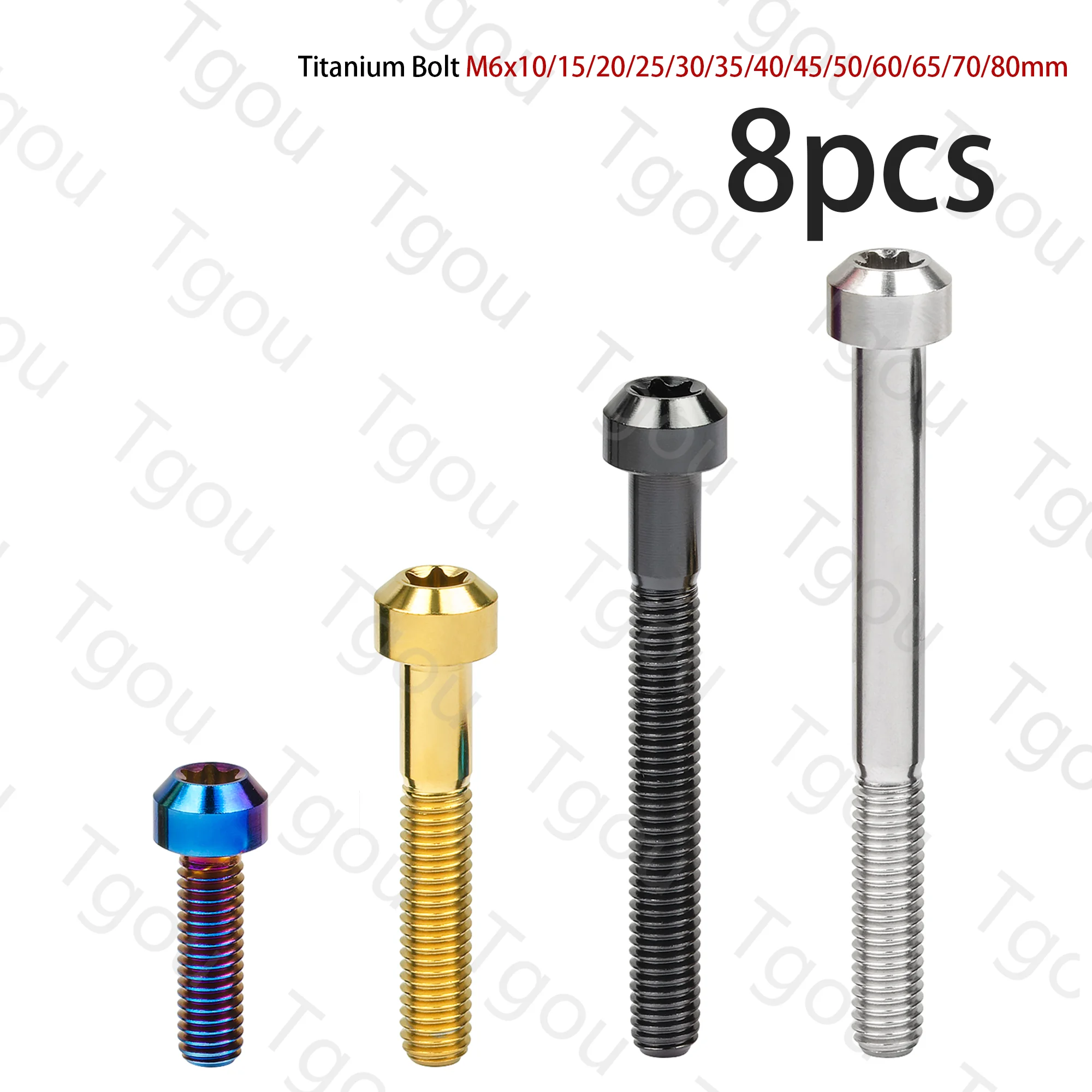 Tgou Titanium Bolt M6x10/15/20/25/30/35/40/45/50/60/65/70/80mm Torx T30 Head Screws for Bicycle 8pcs